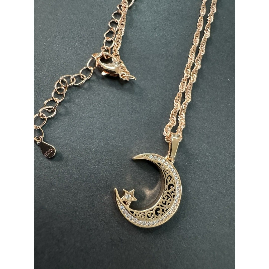 585 14K RG Stamped Crescent Moon Star Pendant 19” Necklace Clasp Chain