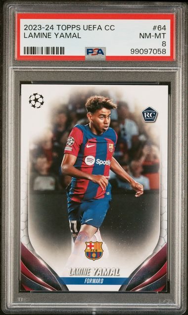 2023-24 TOPPS UEFA CLUB COMPETITIONS 64 LAMINE YAMAL PSA 8
