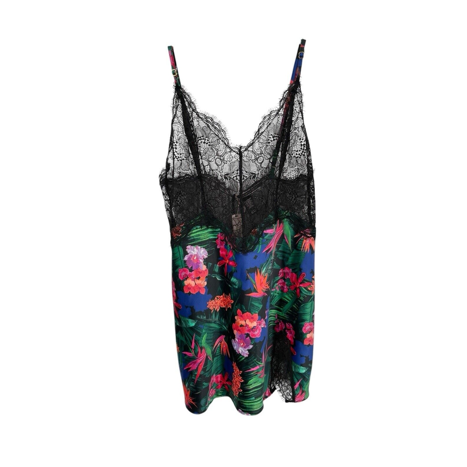 NWT Victoria’s Secret Slip Nightie Satin Floral Black Lace Size Small