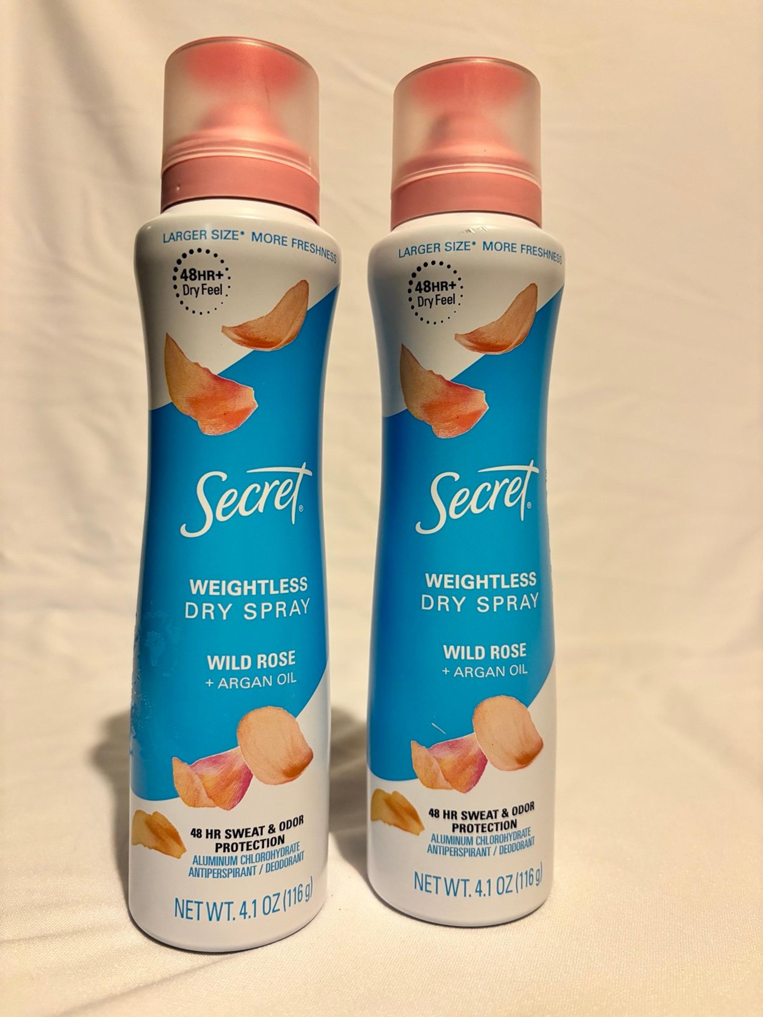 Secret Weightless Dry Spray  Deodorant 4.1 oz ea Wild Rose + Argan Oil (2 Pack)