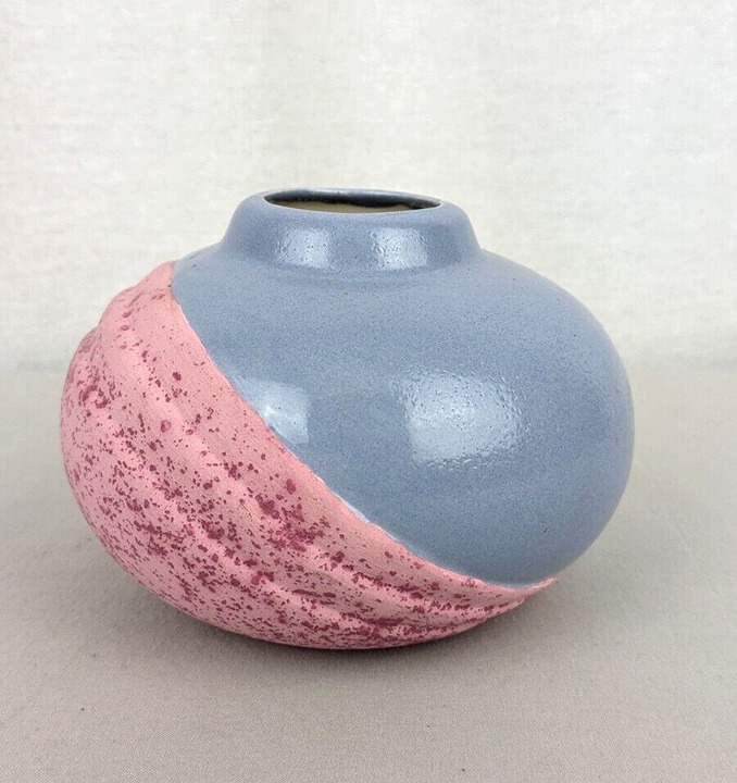Vintage 80's Art Deco Style Vase Pink and Blue
