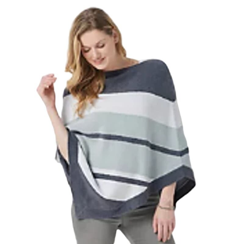 Barefoot Dreams Plus CozyChic UL Ocean Breeze Poncho Blue Water Multi Stripe NWT