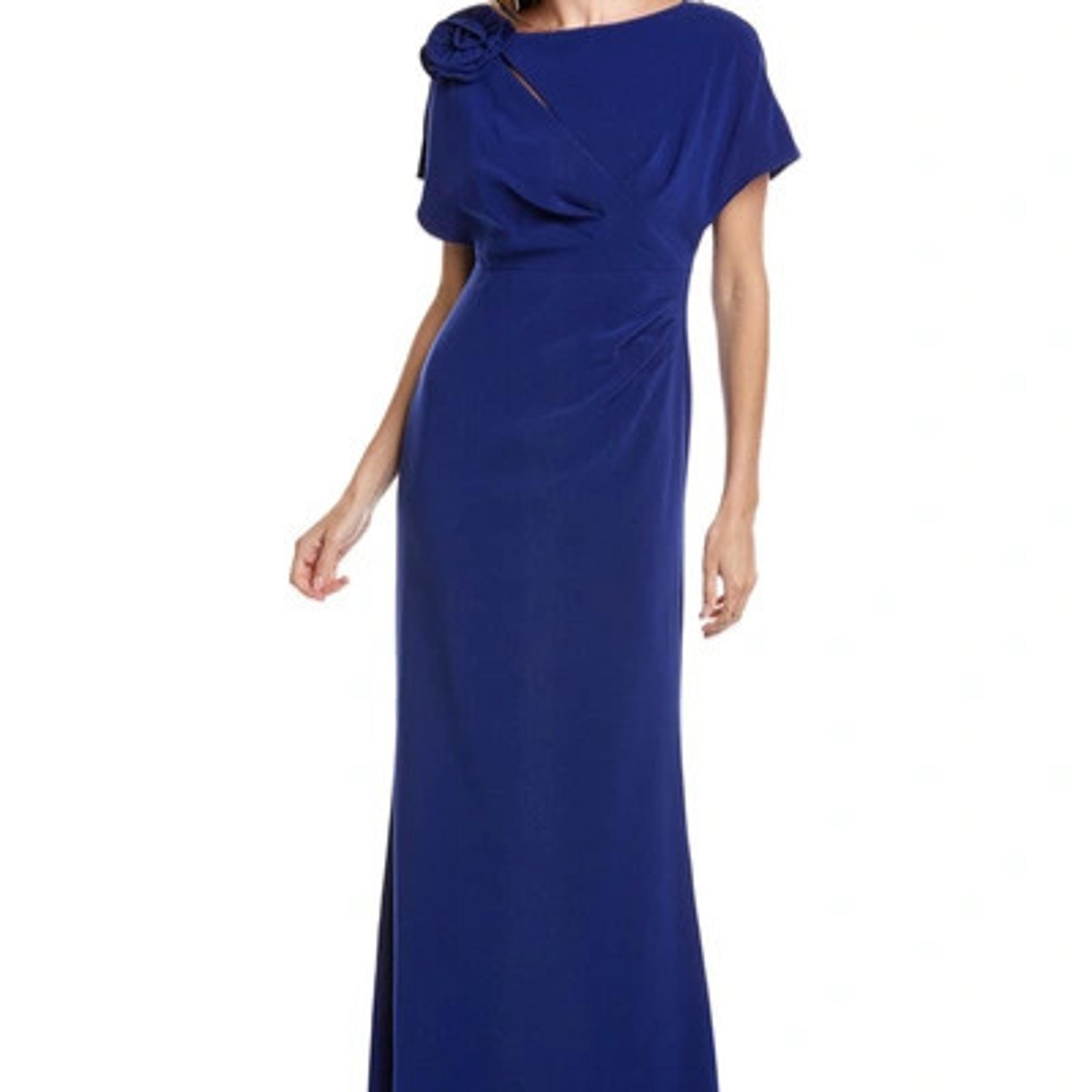 Rickie Freeman Teri Jon Mermaid Gown 6 Royal Blue Rose Floral Detail Maxi Dress
