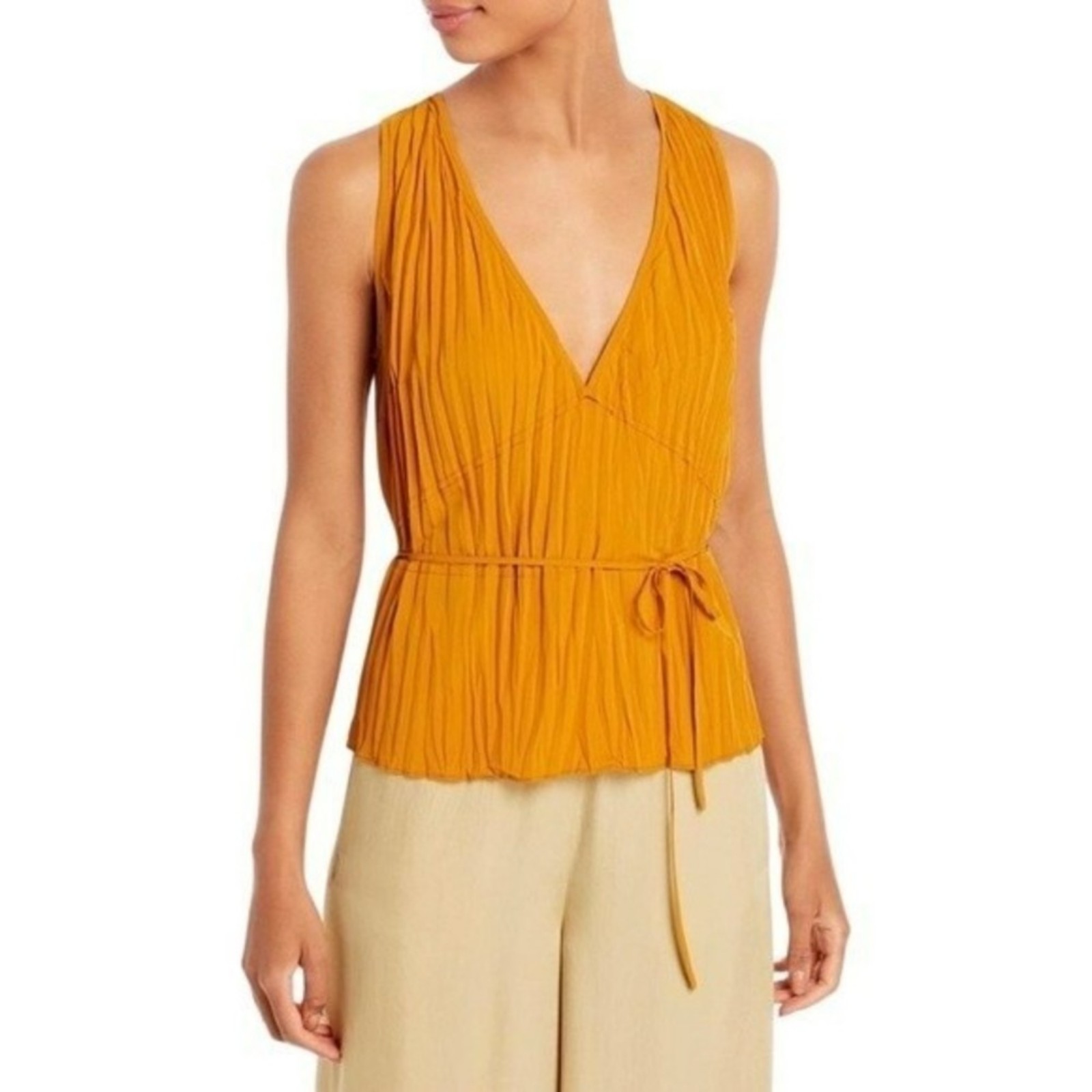 New! Vince Crushed Double V-Neck Tank Pleated Crinkle Cocktail Formal Top 245