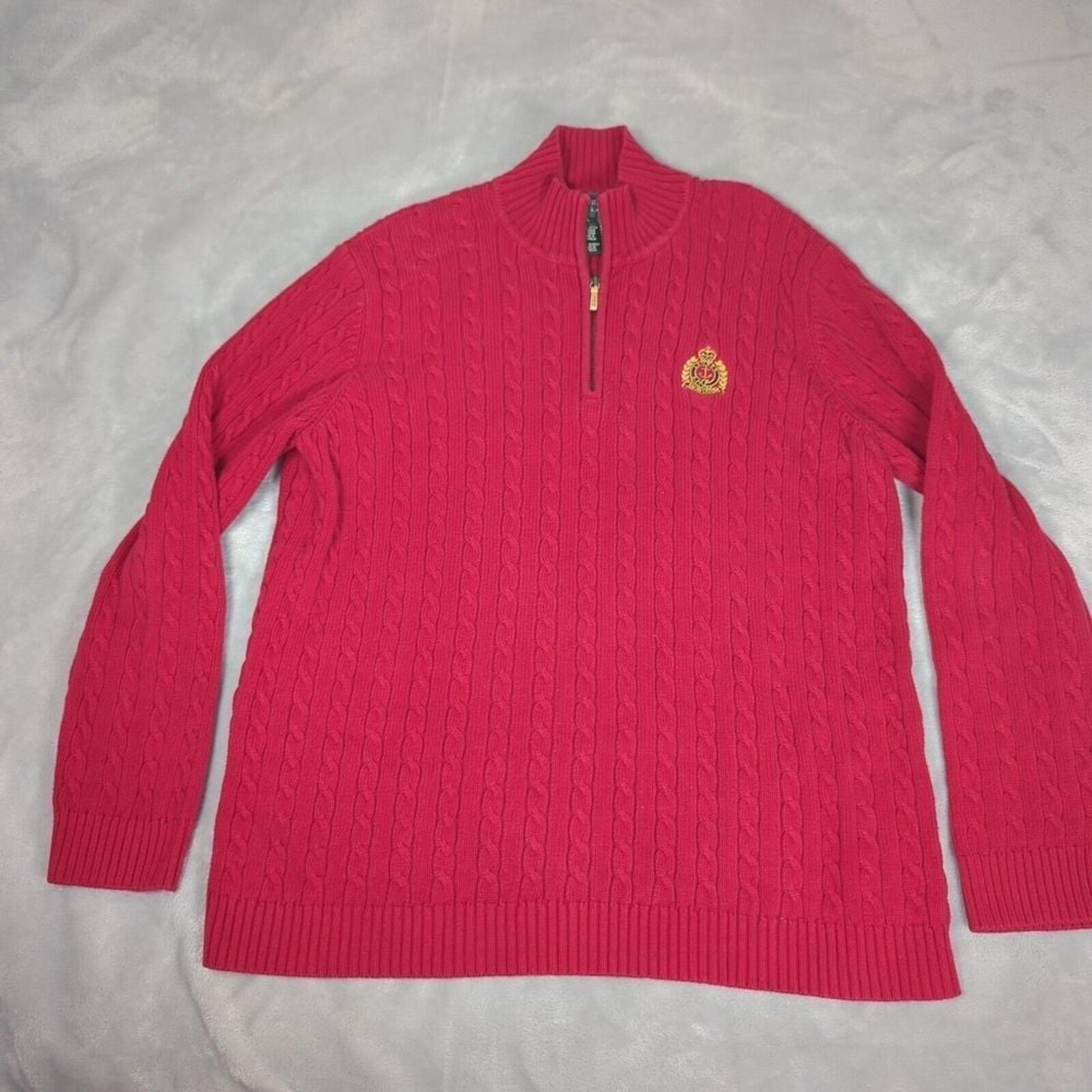 Lauren Ralph Lauren Sweater Womens Large Pink Cable Knit 1/4 Zip Pullover VTG