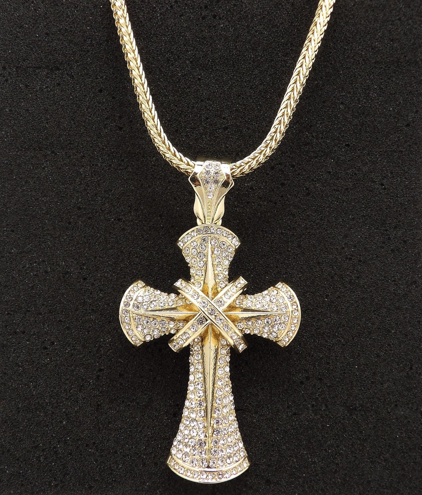 NEW ICED BLING CROSS PENDANT & 4mm 24” FRANCO CHAIN
