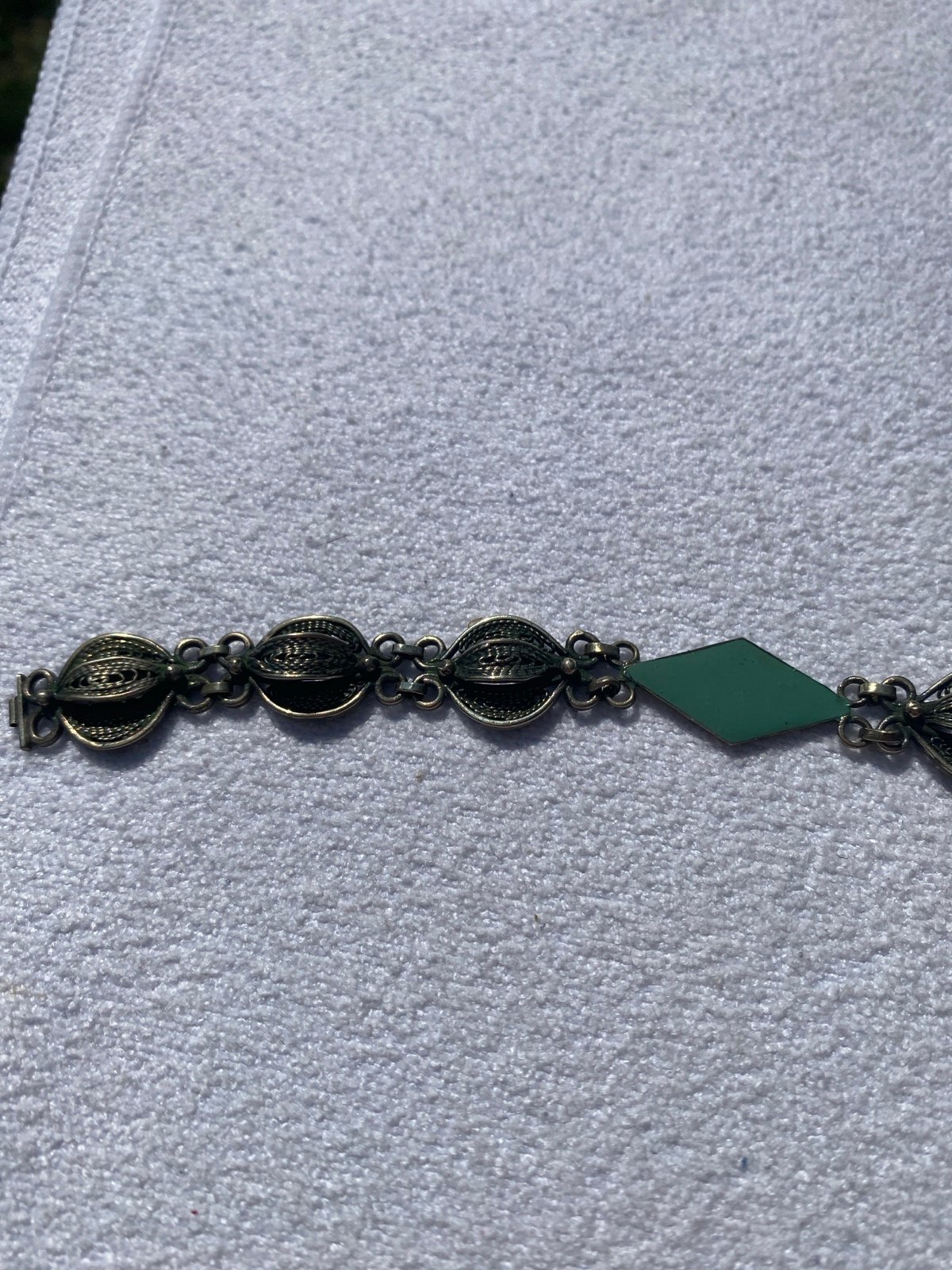 Vintage FILIGREE & Green INLAY Bracelet