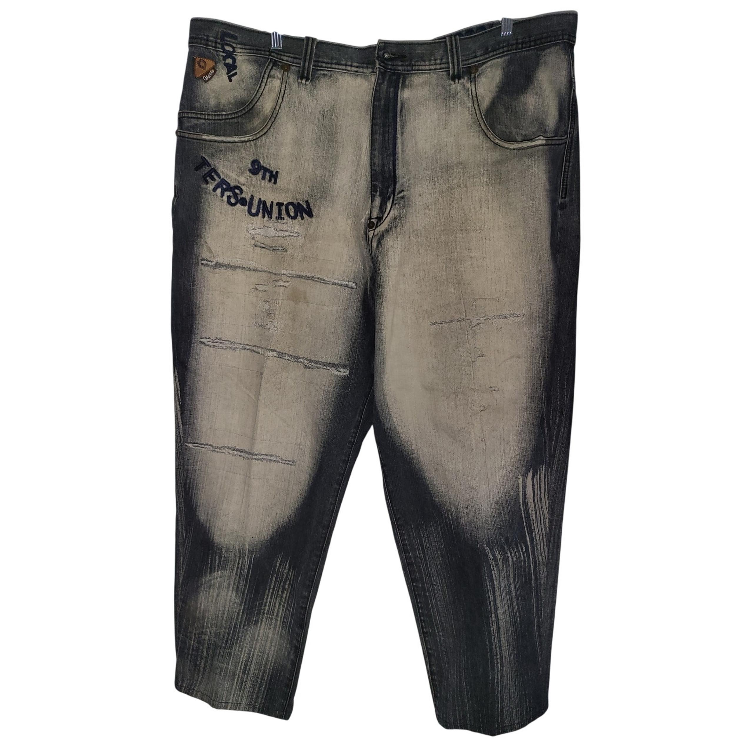 Akademiks Y2k Vintage Black Thigh Bleached Baggy Men's Size 44 Jeans