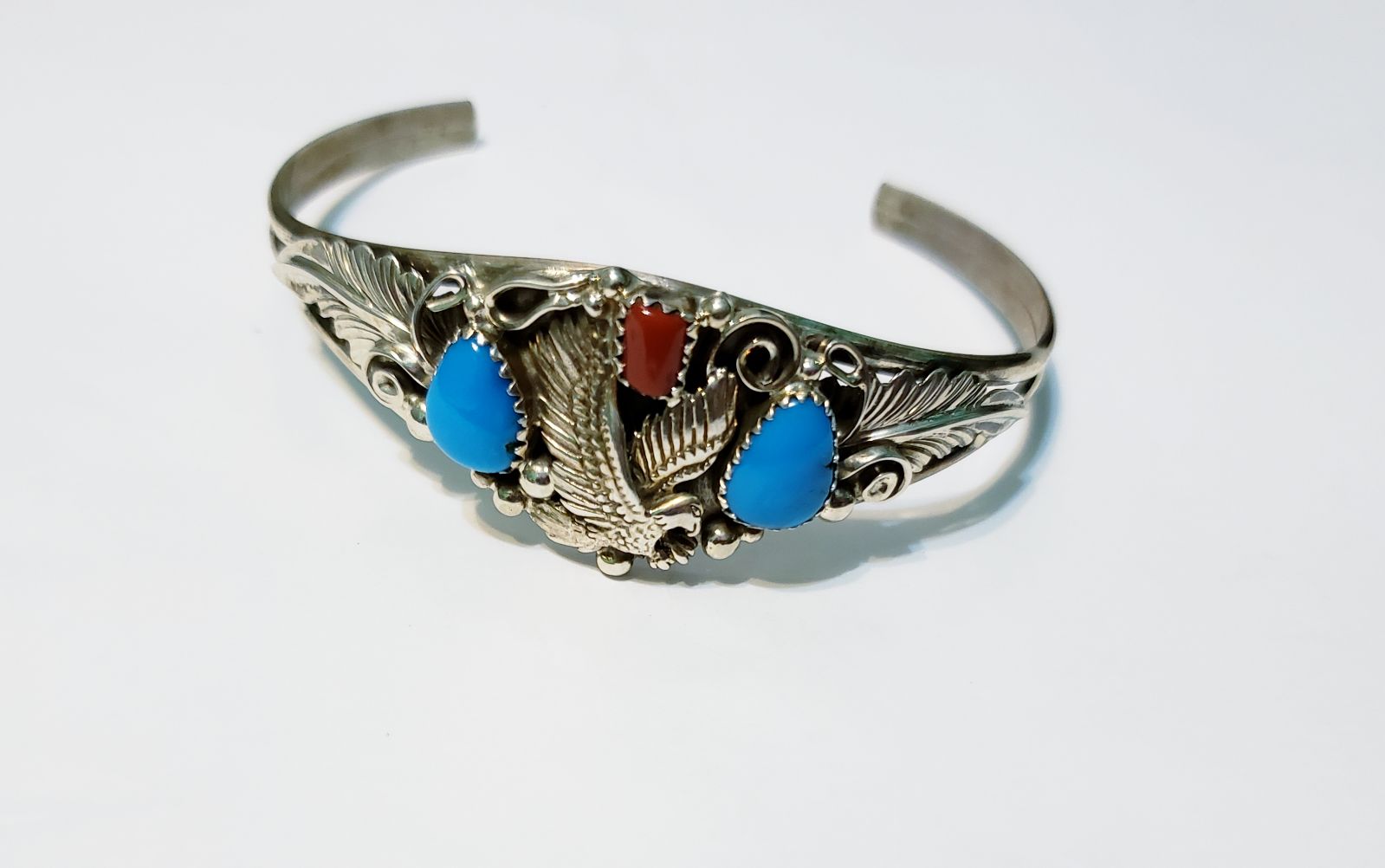 Turquoise and Coral Eagle Bracelet