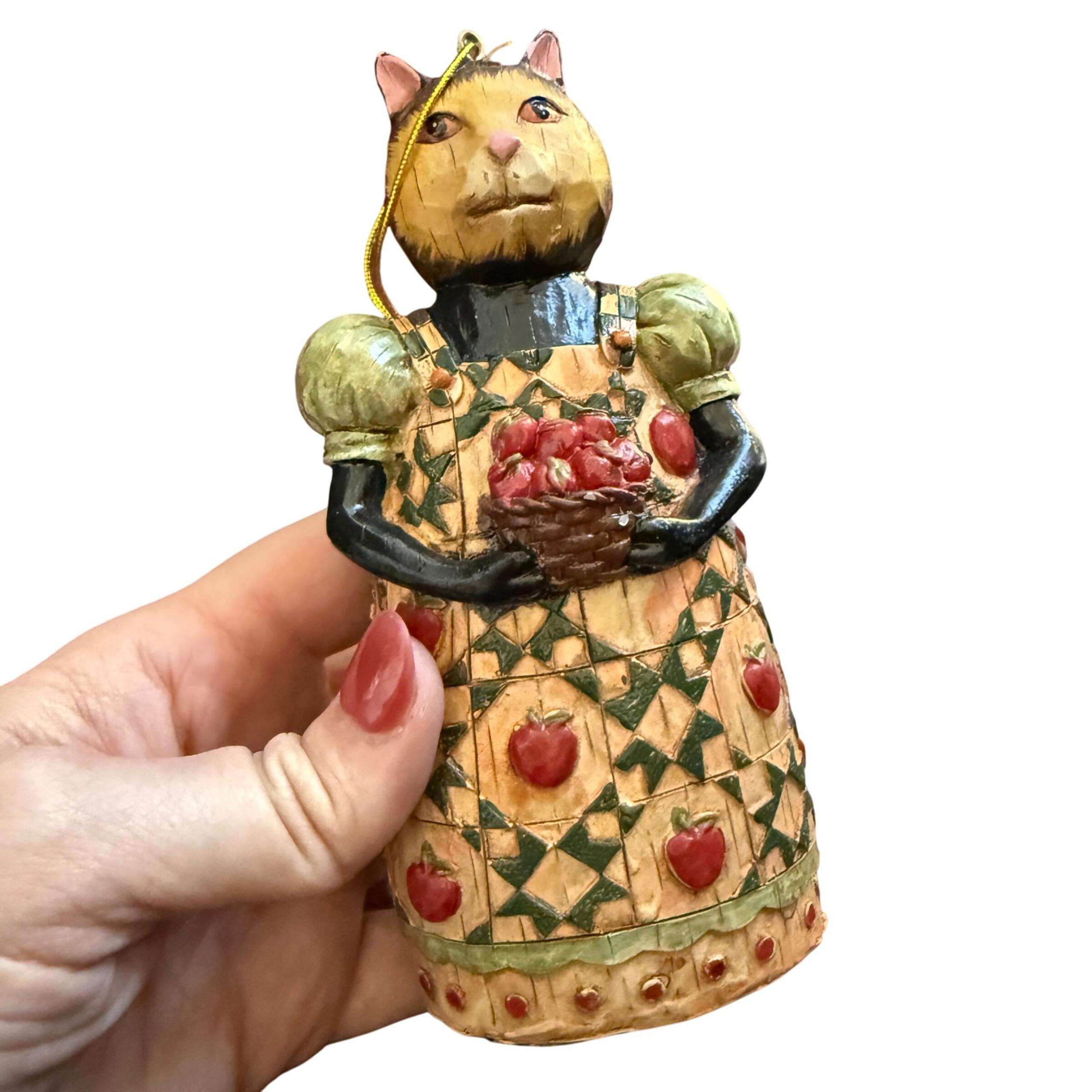 VTG Seymour Mann Cat Ornament Carved Country Holiday Christmas Primitive