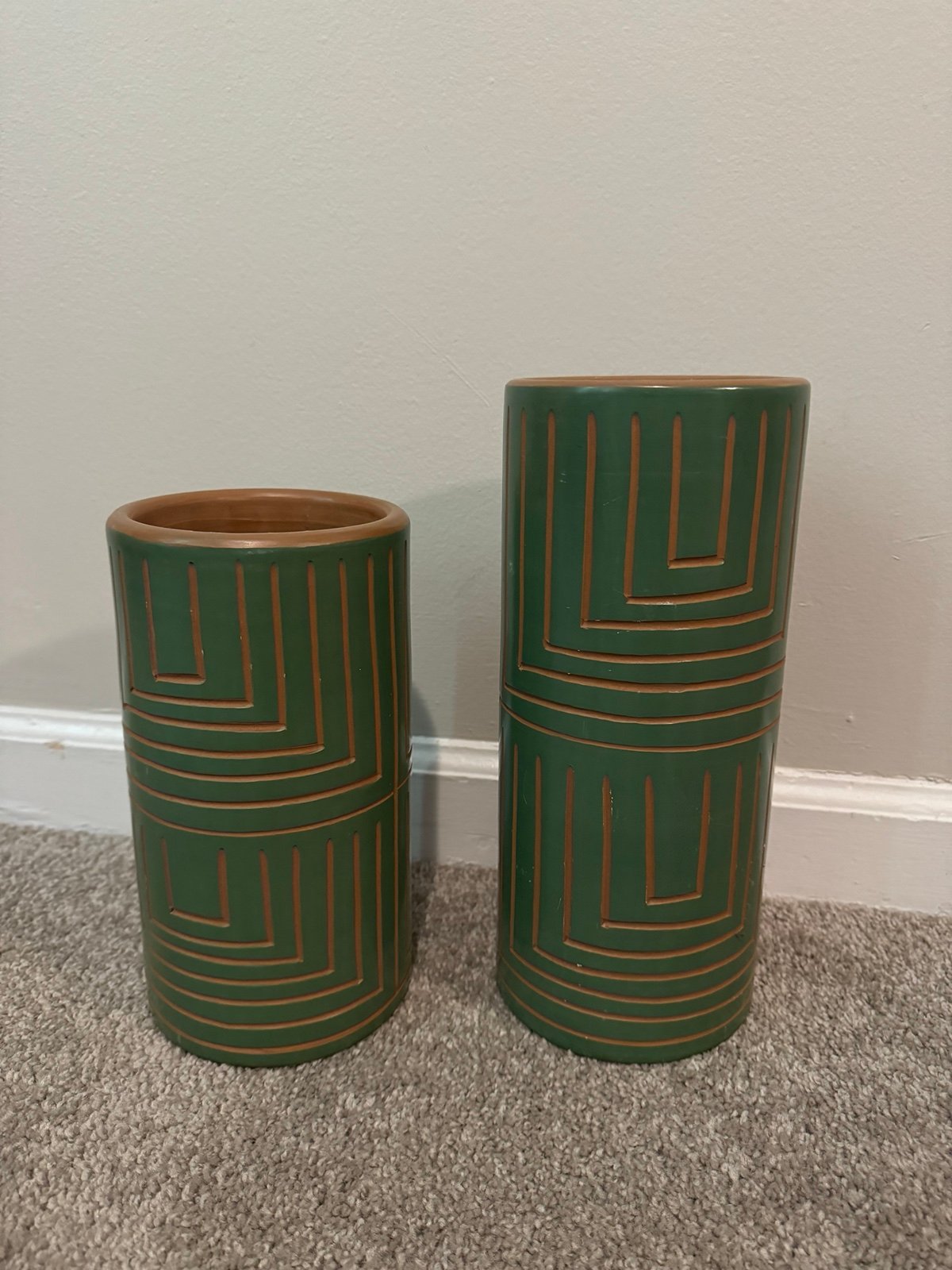 Green Ceramic Flower Vases Cylinder Set