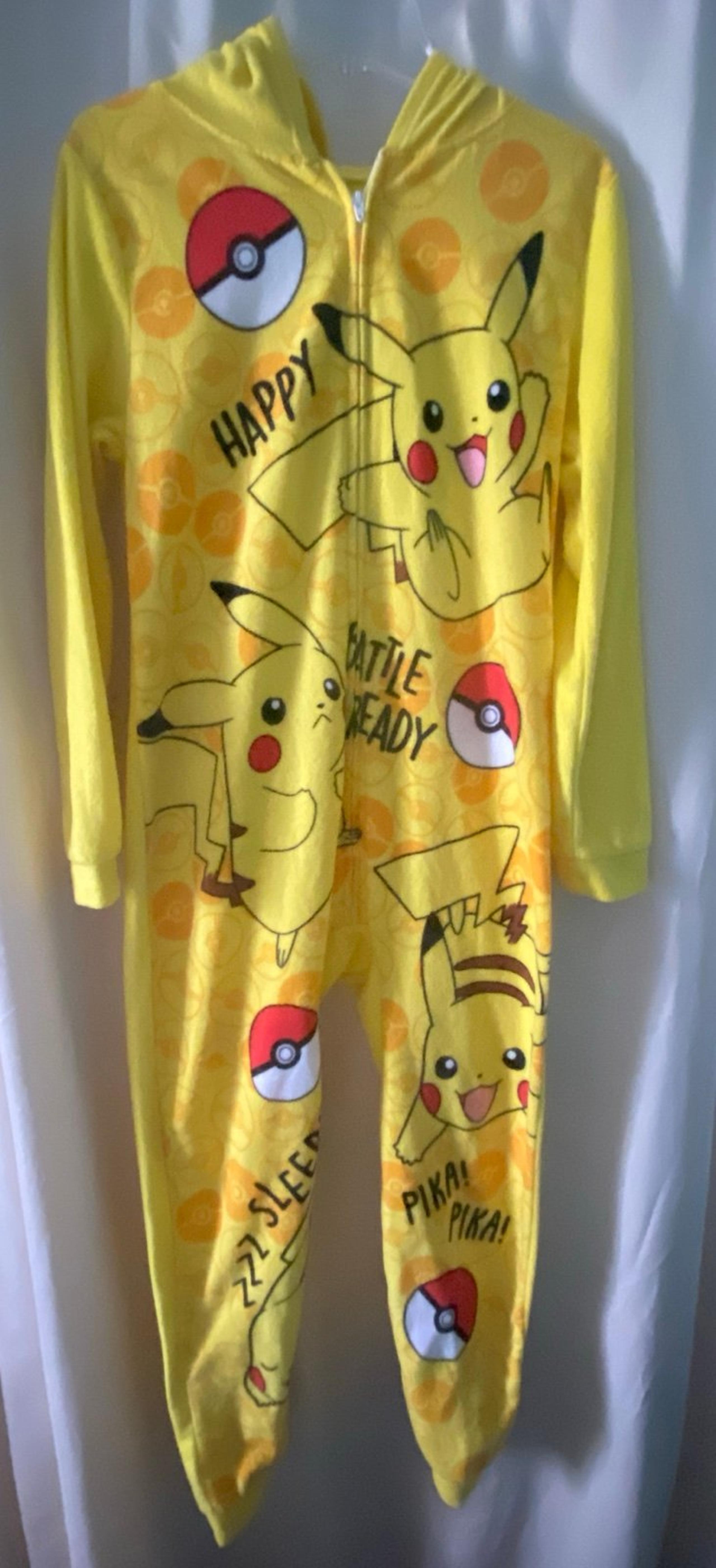 Pokémon Pikachu Boys girls Hooded One Piece Pajamas Size 10/12