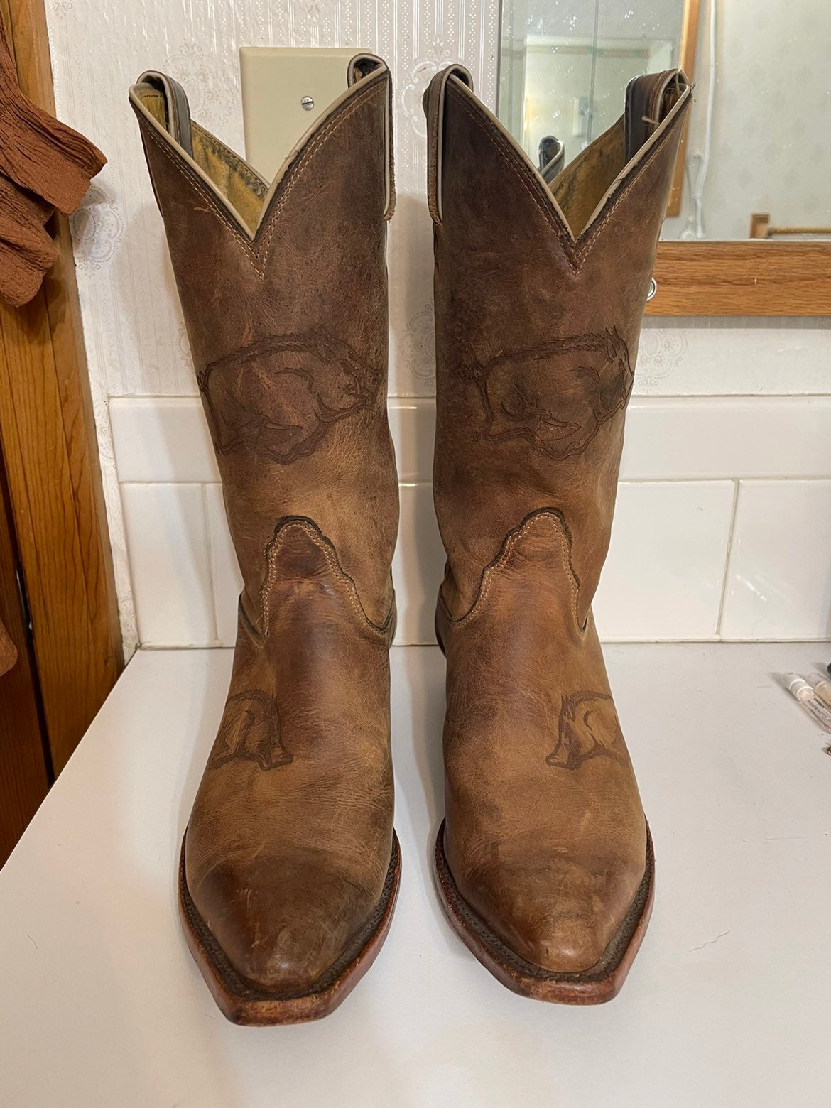 Nocona Womens LDARK22 University of Arkansas Collegiate Embroidered Boots-Tan Nocona Womens LDARK22 University of Arkansas Collegiate Embroidered Boots-Tan