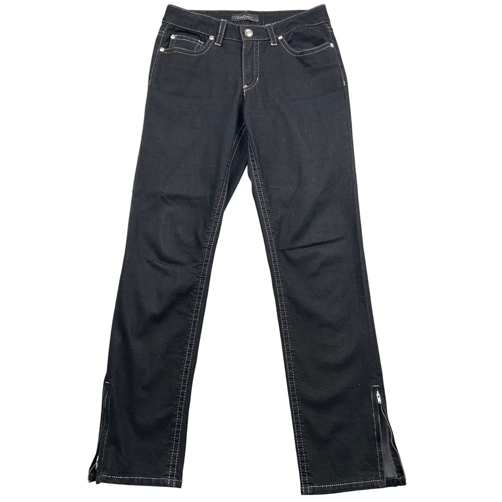 Y2K Vintage Cache Pants Black White Stitching Stretch Jeans Mid Rise 6 Hiphop
