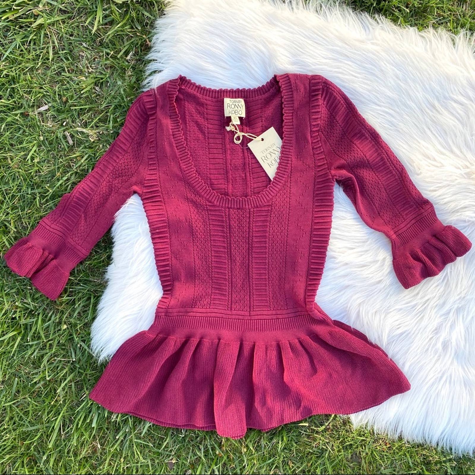 Torn by Ronny Kobo cranberry Kimberly Peplum Top XS