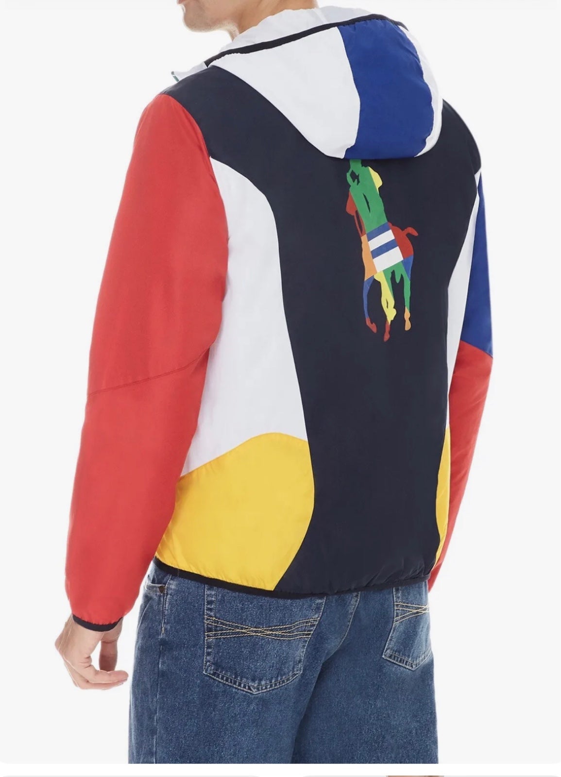 NWT.Polo Ralph Lauren Men's White Multi Colorblock Hooded Windbreaker Jacket. XL