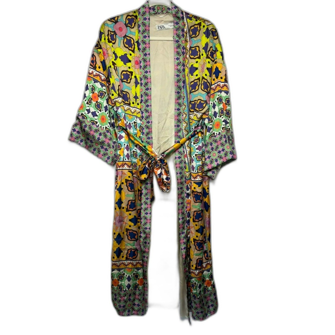 Zara open front belted kimono bloggers favorite abstract multicolored size Small