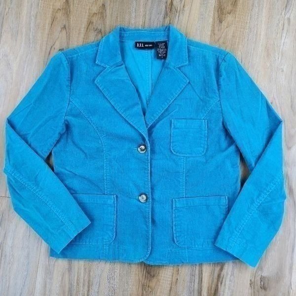 D.F.A. New York Turquoise Buttoned Corduroy Blazer Medium