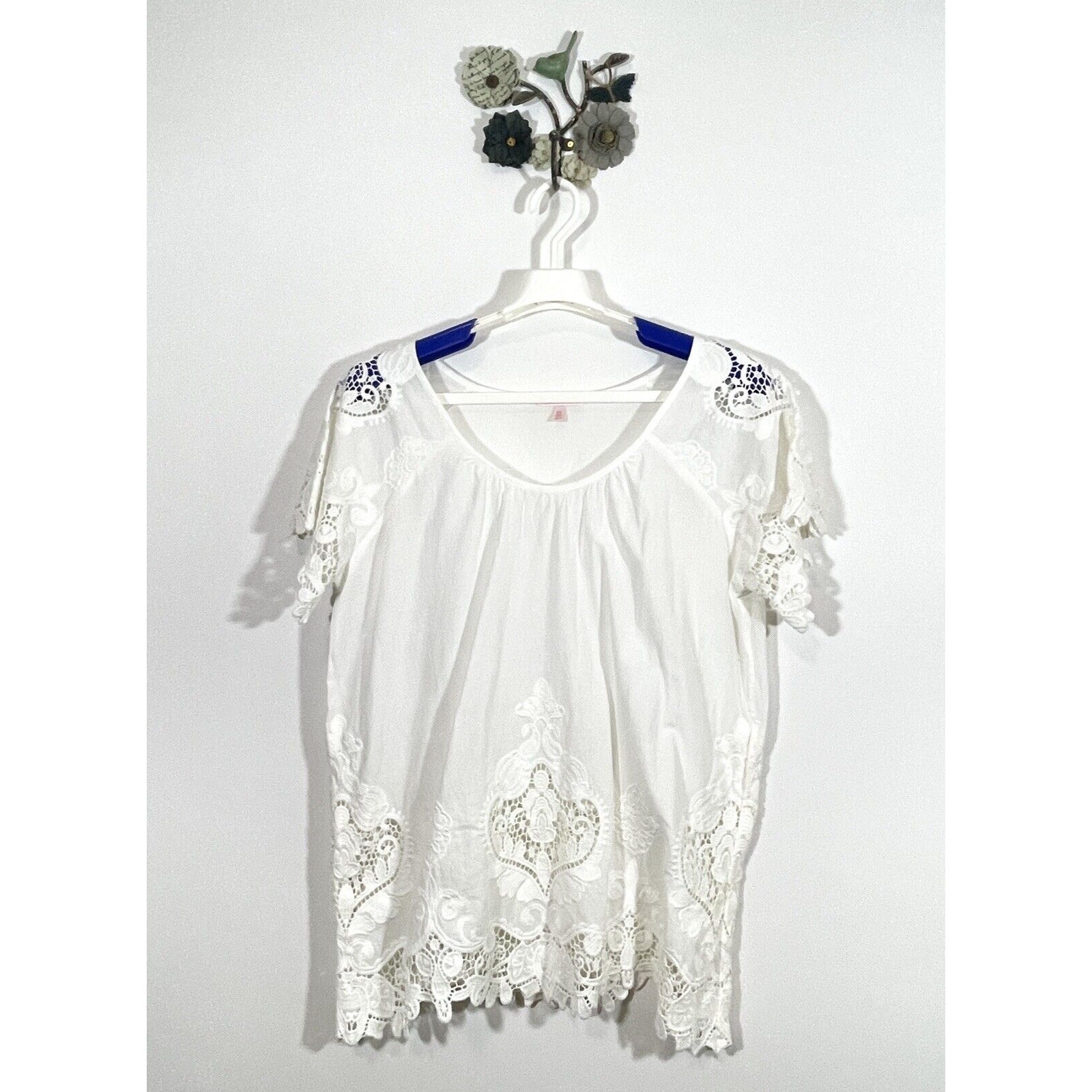 Victorias Secret Ivory Cotton Embroidered Lace Shirt Women's Size XS