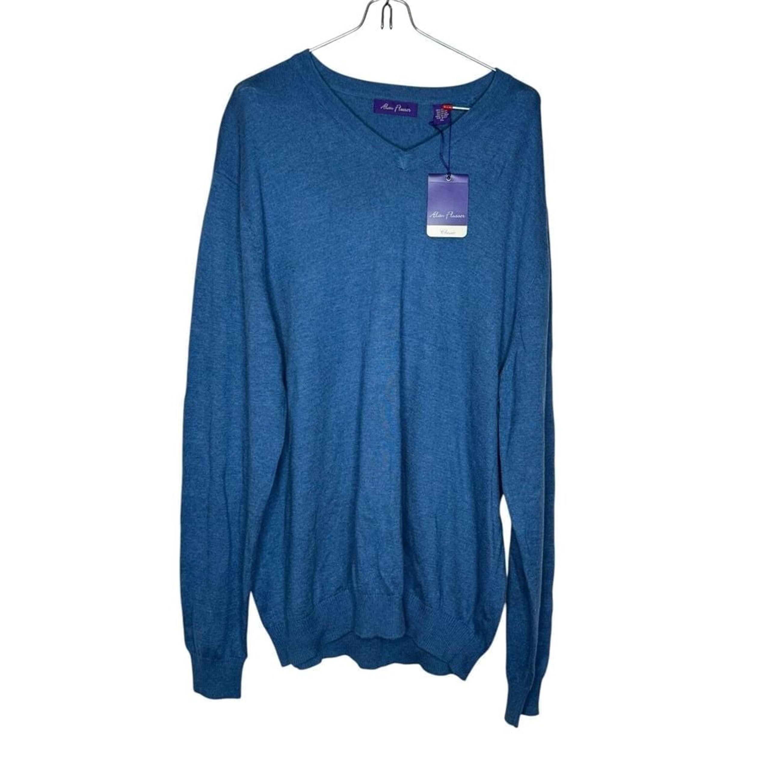 Alan Flusser Men's Sweatshirt Knitted Long Sleeve V-Neck Oversized Blue XL NWT