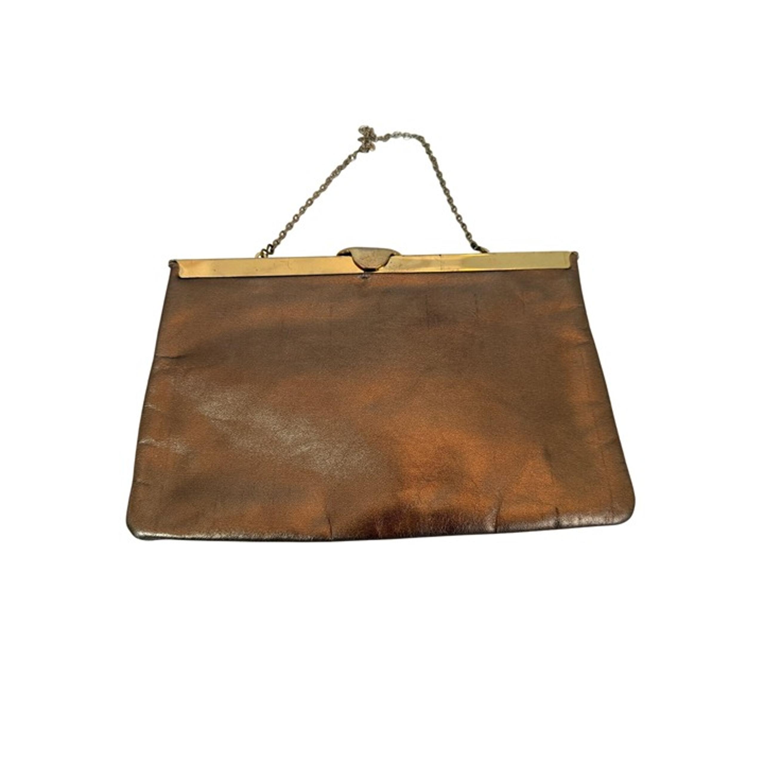Vtg. Small Etra Gold-Toned Evening Purse With Chain Strap & Satin Lining Formal