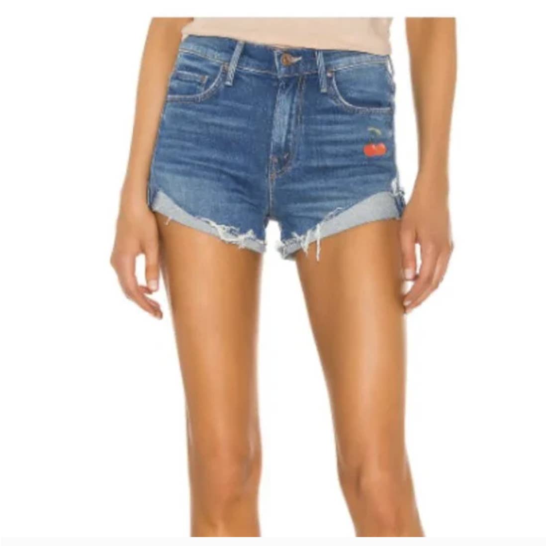 MOTHER Rascal Slit Flip Short 26 2 Cherry Cherries Gold Rush Distress Cut Off