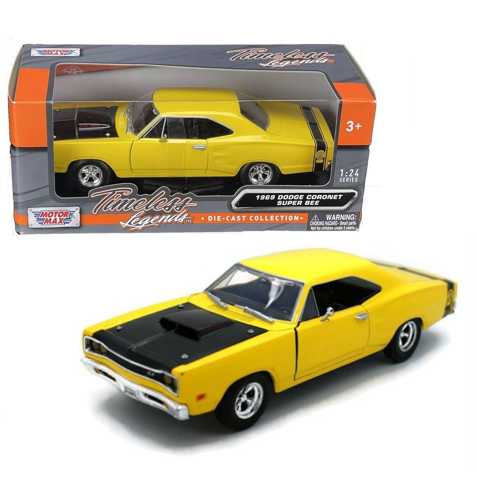 MotorMax Timeless Legends 1969 Dodge Coronet Super Bee Yellow 1:24 Diecast Model