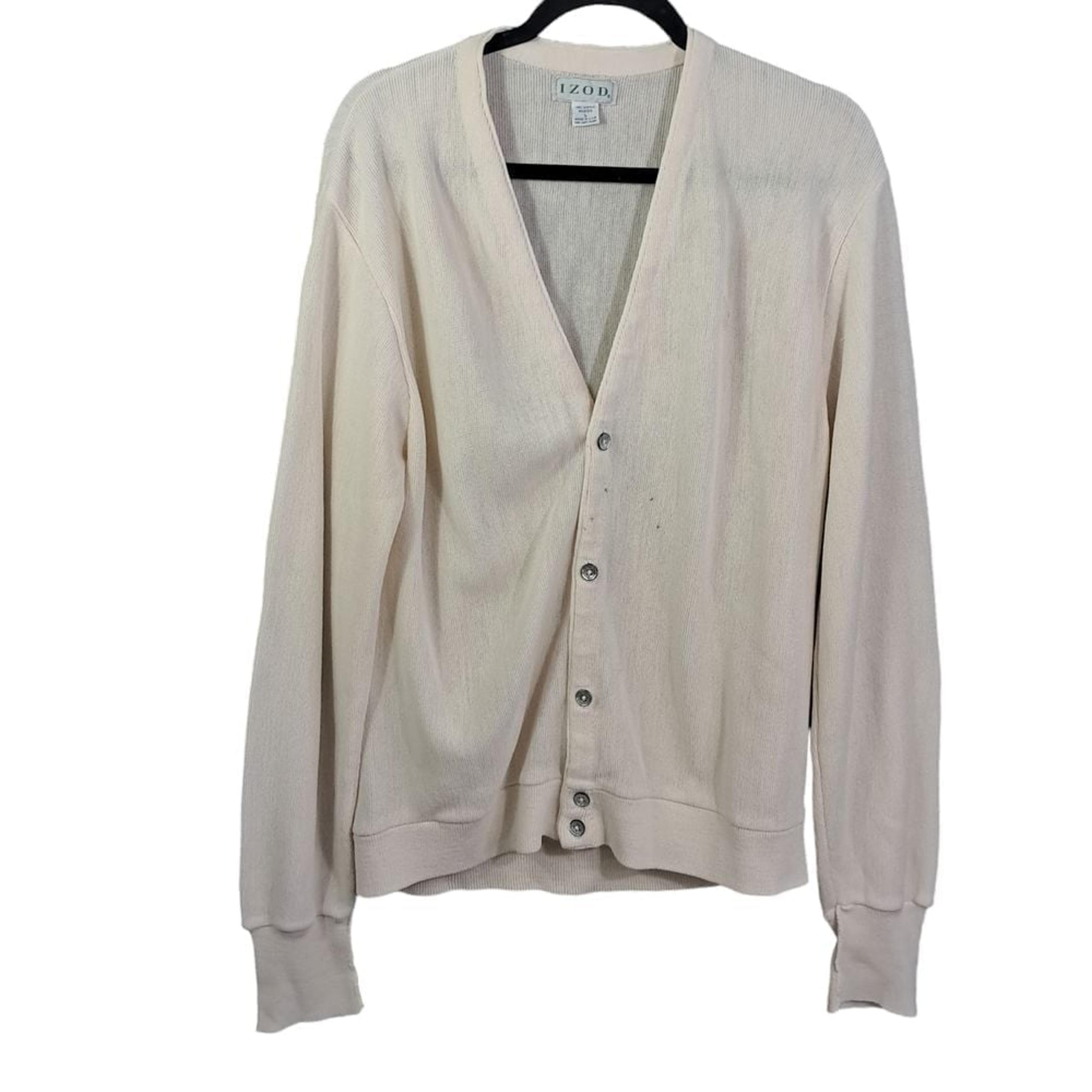 Vintage Izod Cardigan Sweater Men's Large Cream Embroidered Logo 90s USA