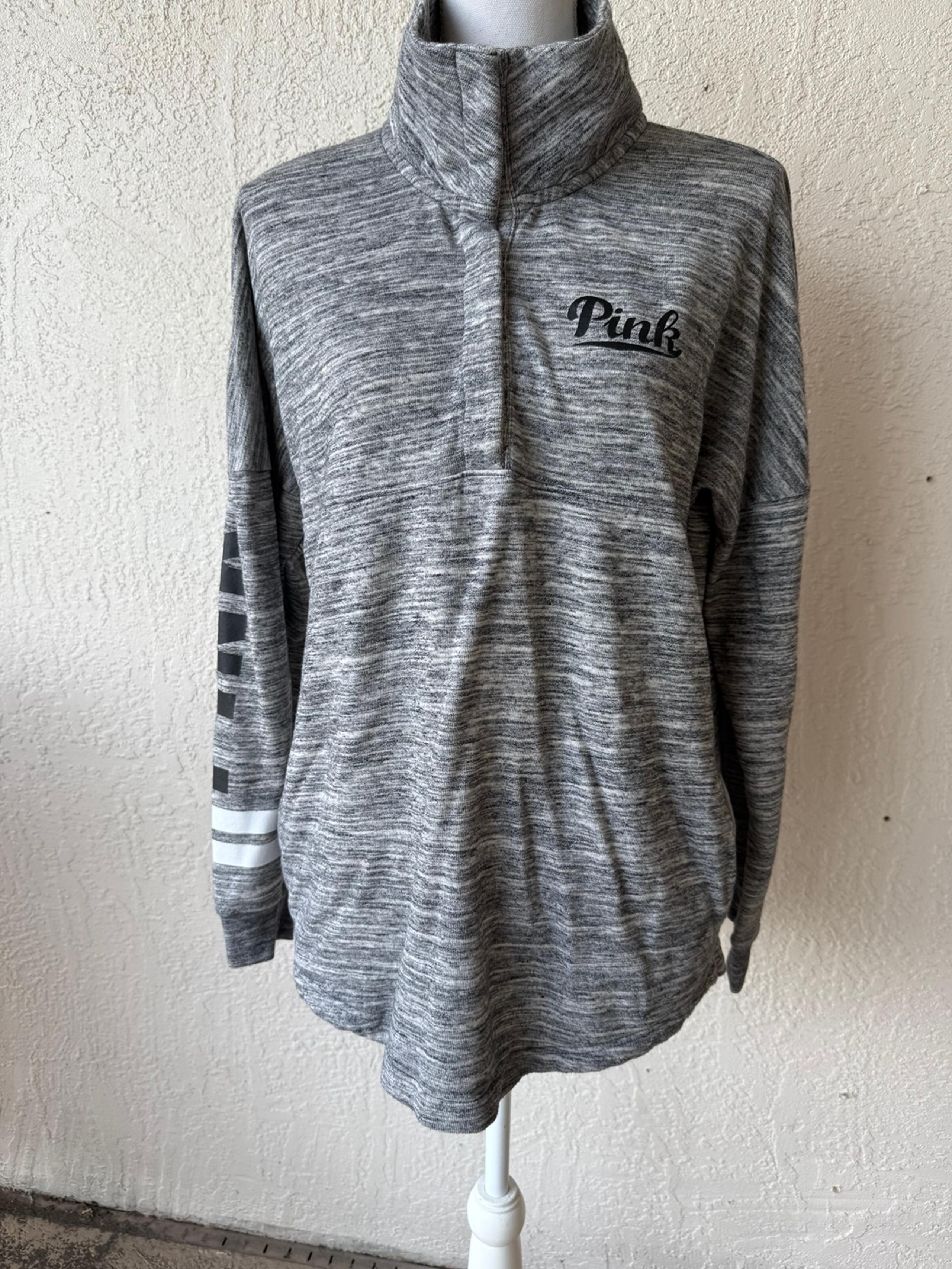 PINK Victorias Secret Heather Grey Sweatshirt Half Snap Up Pockets Turtleneck S