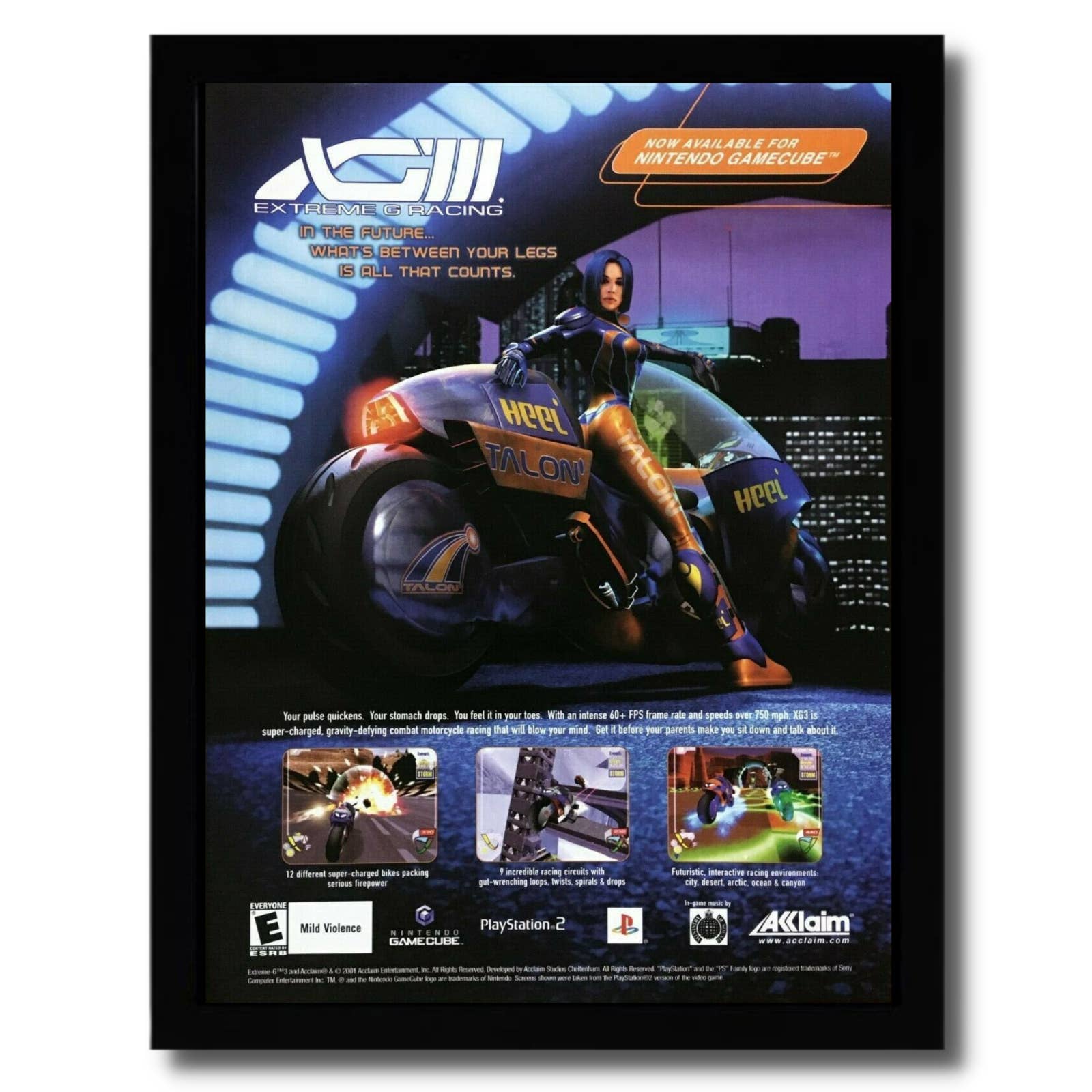 2001 Extreme G III 3 Framed Print Ad/Poster Official Original PS2 Gamecube Art