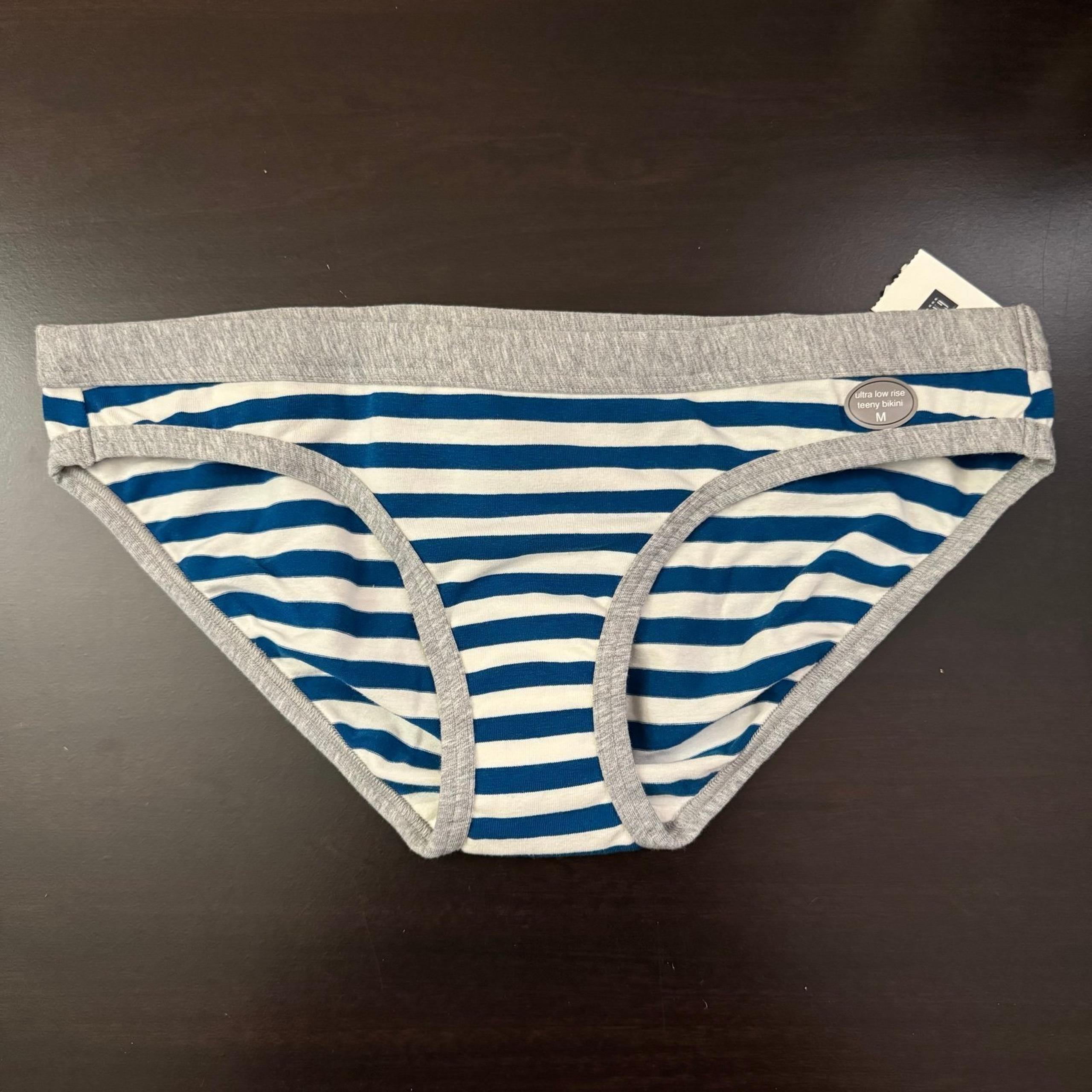 Gap Body ultra low rise teeny bikini Underwear Blue Grey Stripes Sz M NWT 2009
