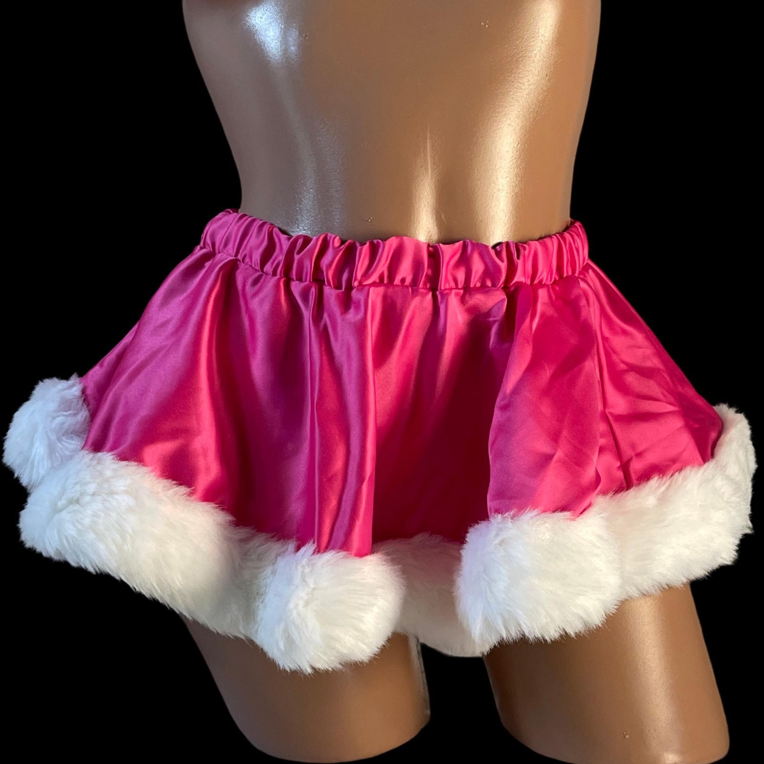 Victorias Secret Sexy Little LTD Pink Satin & Faux Fur Pin-Up Santa Skirt NWT