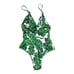 Mumu Mermaid Amalfi v-neck white green palm belted gold buckle one piece XL NWOT