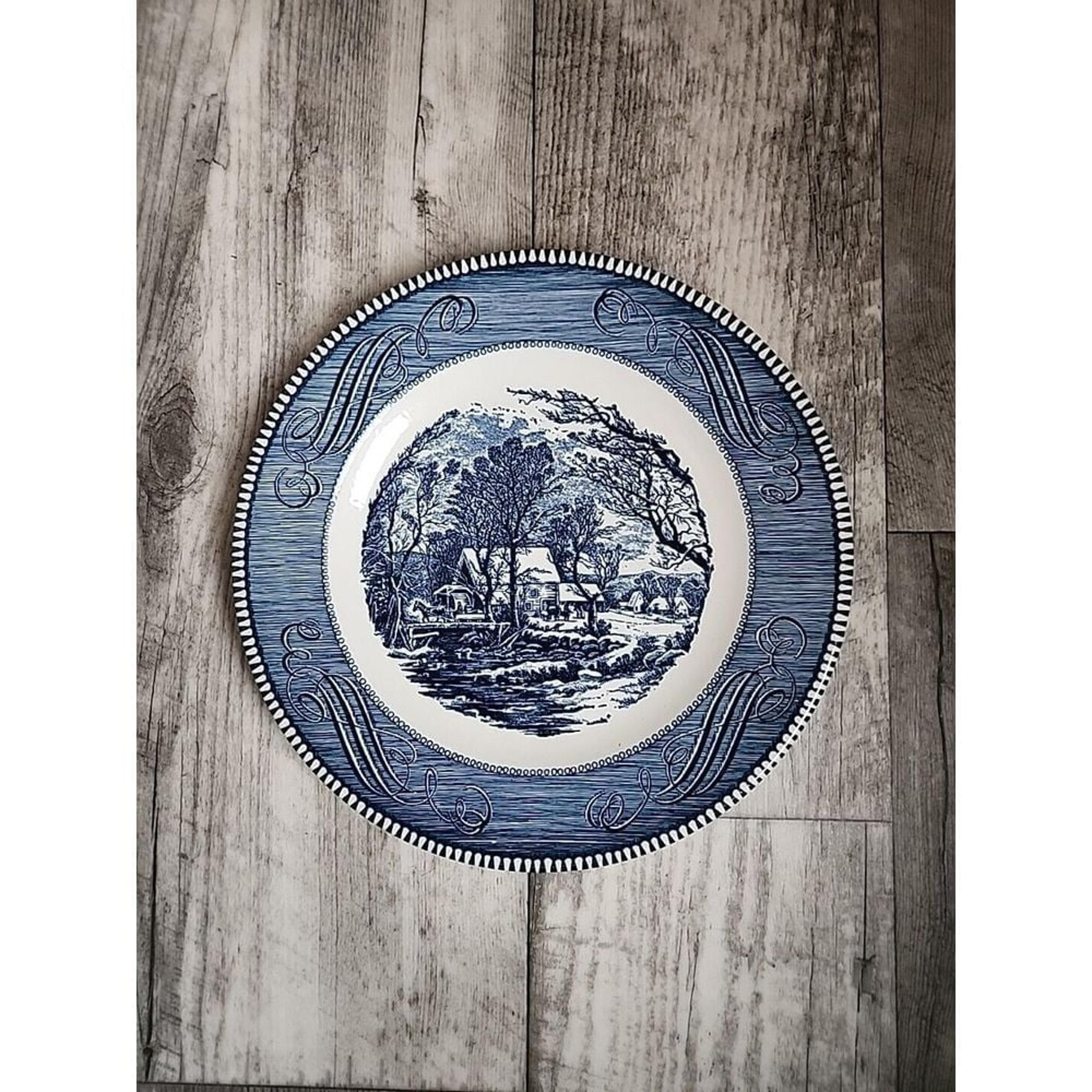 Royal Currier and Ives Dinner Plate "The Old Grist Mill" 10 inch Plate Blue