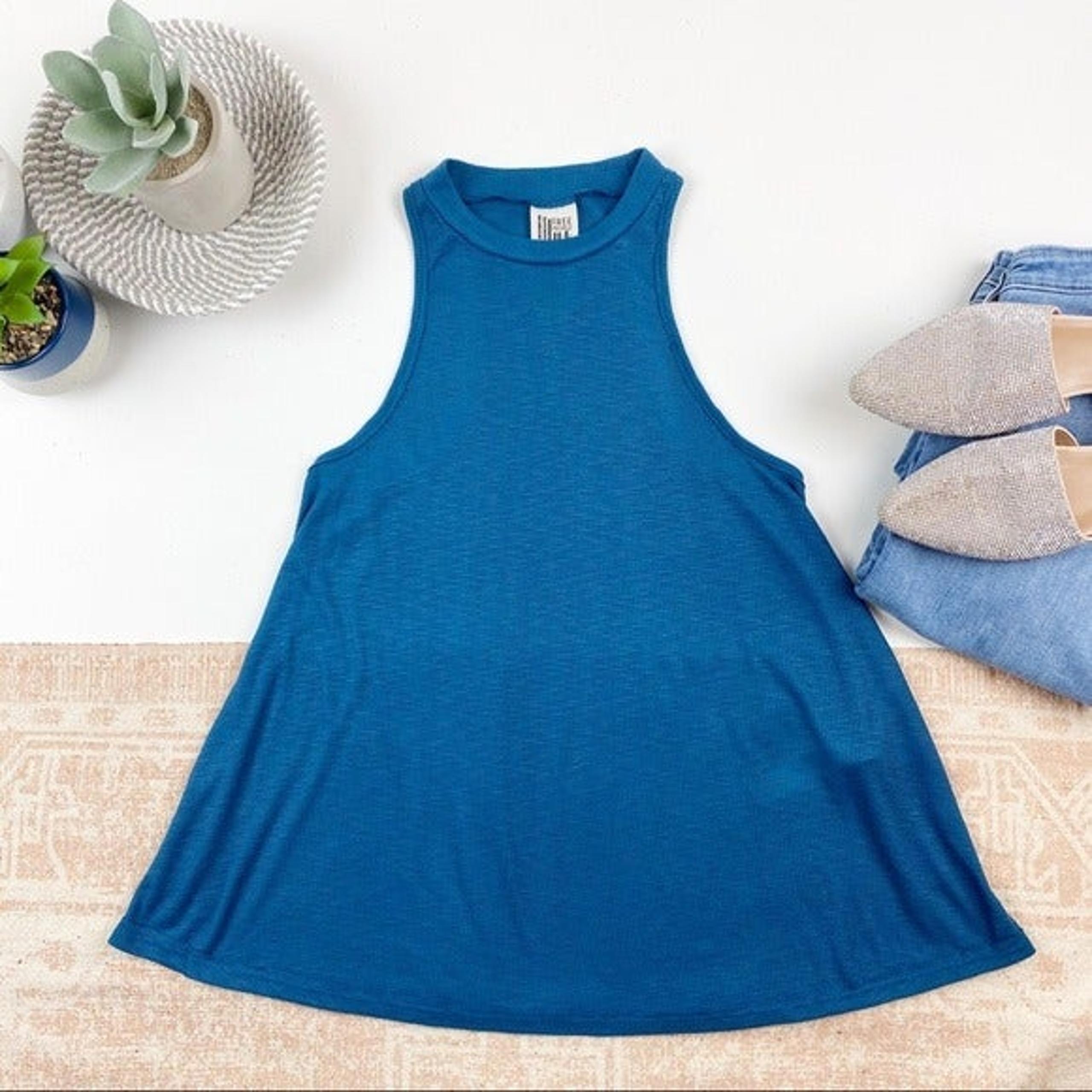 Free People Blue High Neck Tank Top SP