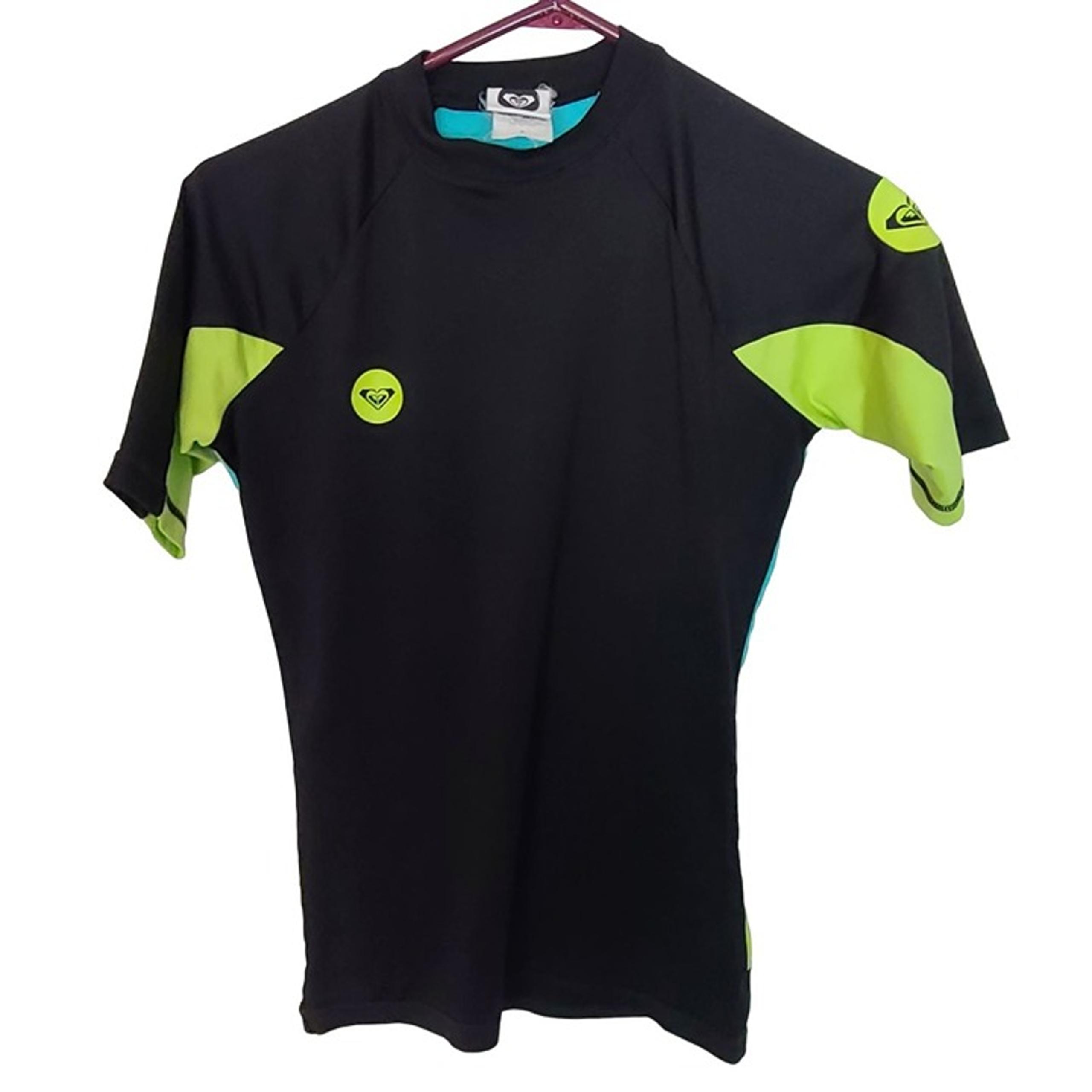Roxy Womens 6 Black Green Blue Short Sleeves Crew Neck Rash Guard Swimwear