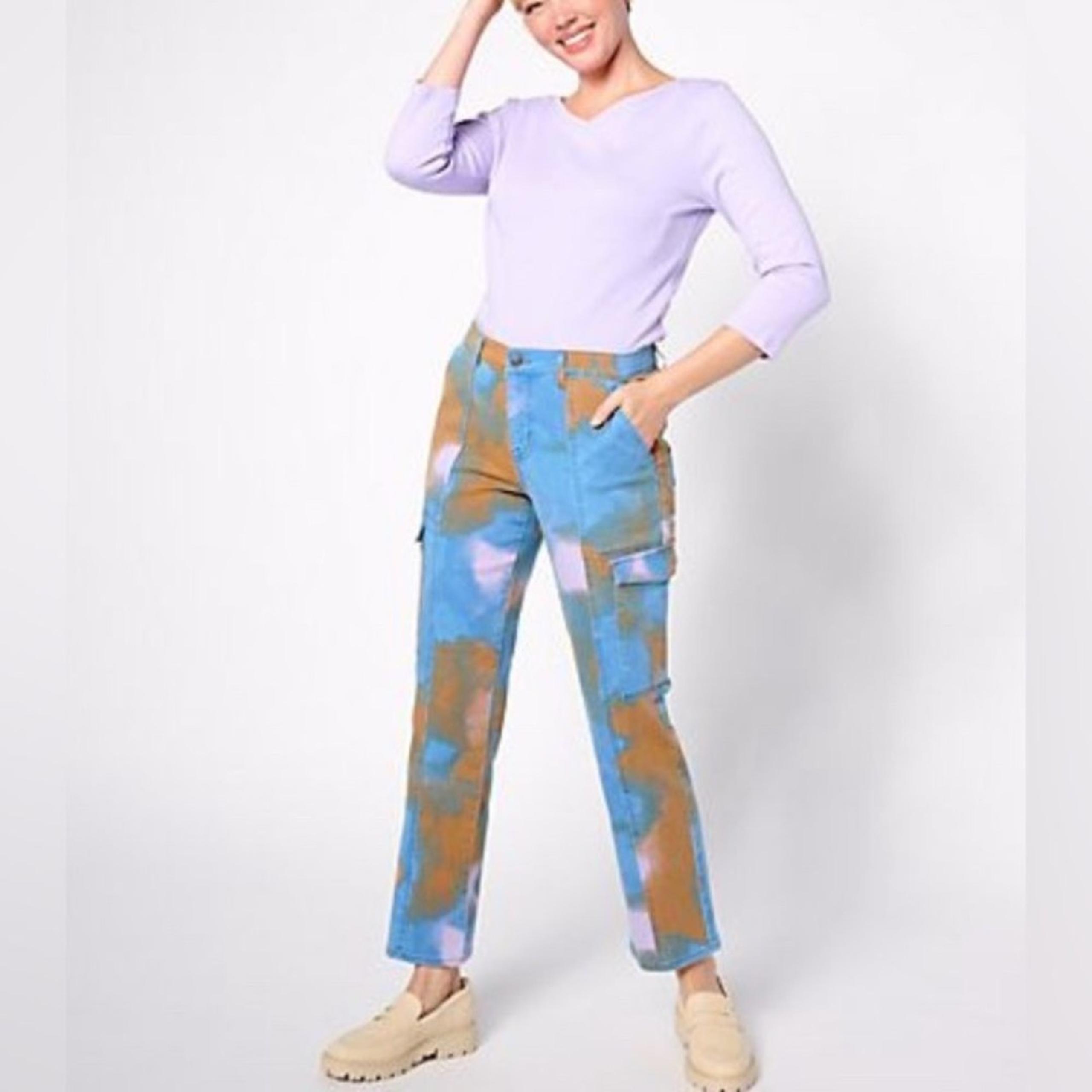 LOGO by Lori Goldstein Regular Straight Leg Cargo Jeans - Blue/Brown/Lilac Sz 12