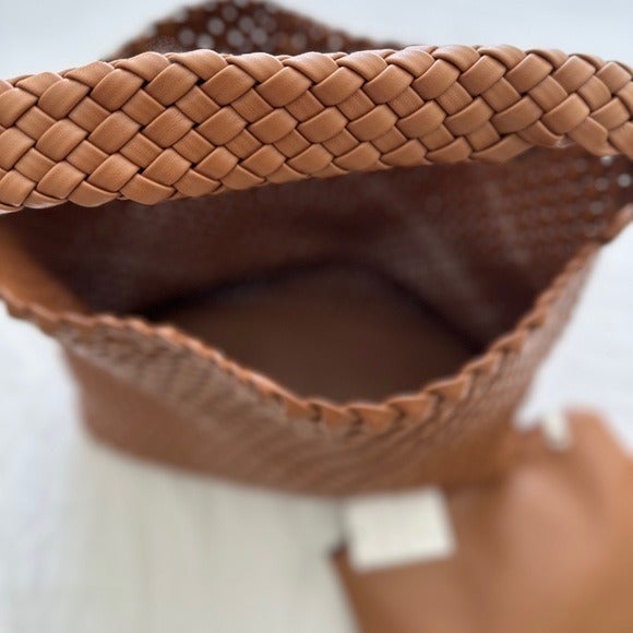 NWT Brown handmade woven braided BV style tote bag holiday hot work business casual