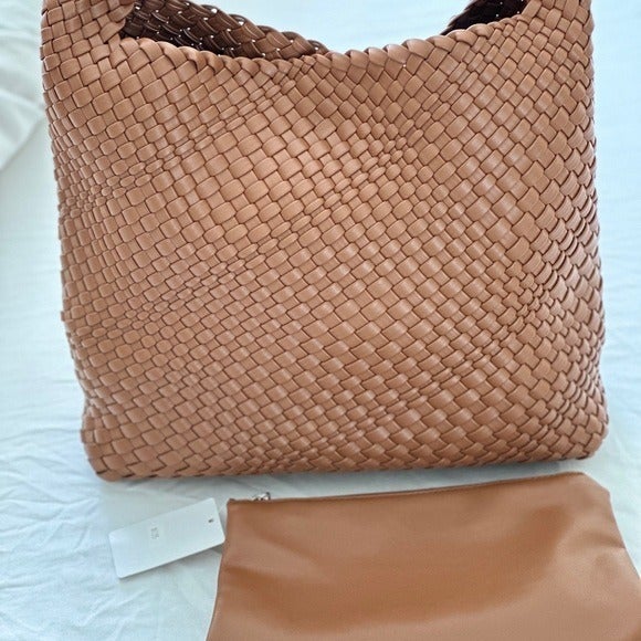 NWT Brown handmade woven braided BV style tote bag holiday hot work business casual