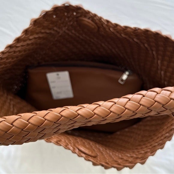NWT Brown handmade woven braided BV style tote bag holiday hot work business casual