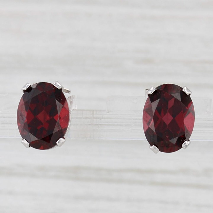 4.20ctw Garnet Oval Solitaire Stud Earrings 14k White Gold