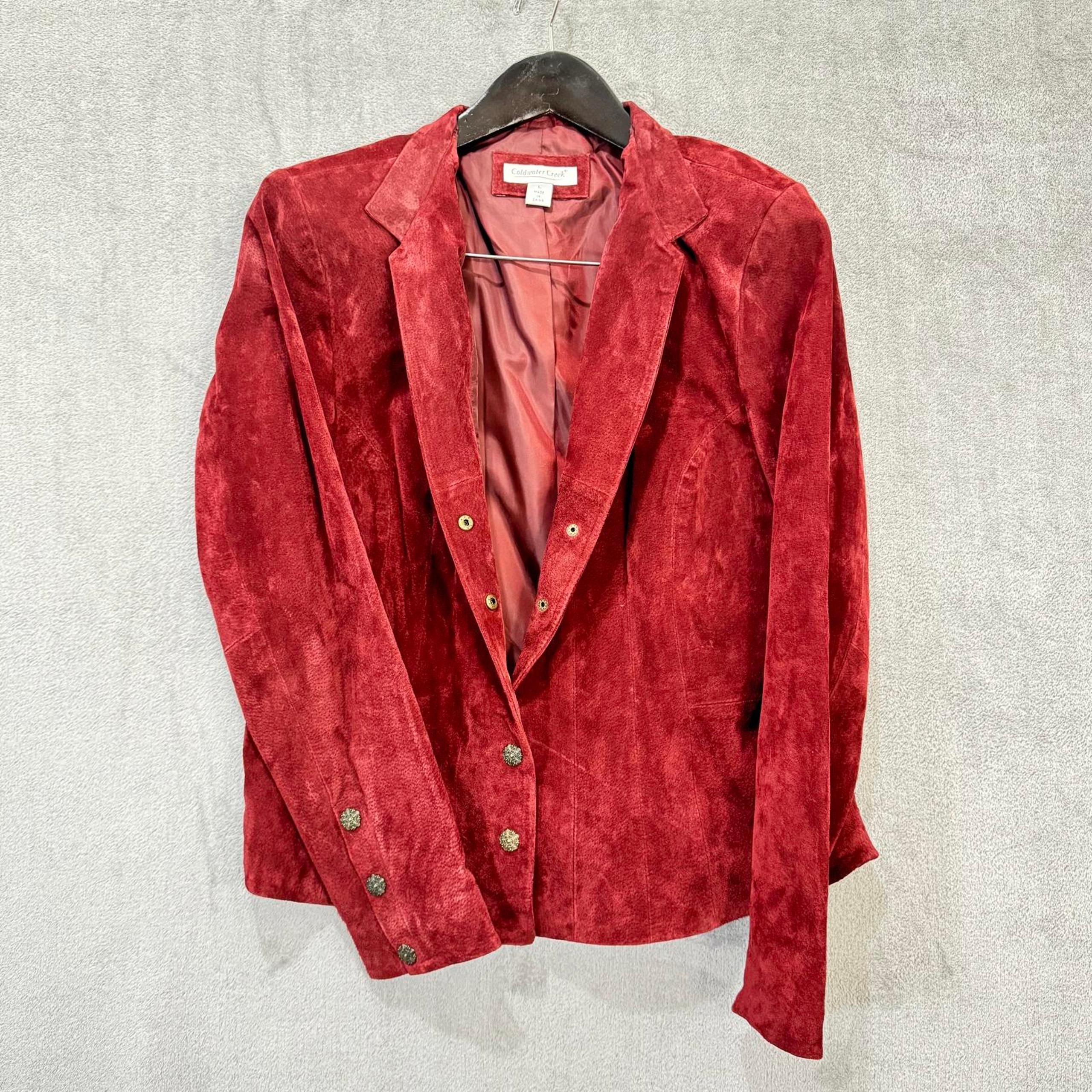 Coldwater Creek Burgandy Red Suede Leather Blazer Jacket  Womens Size L