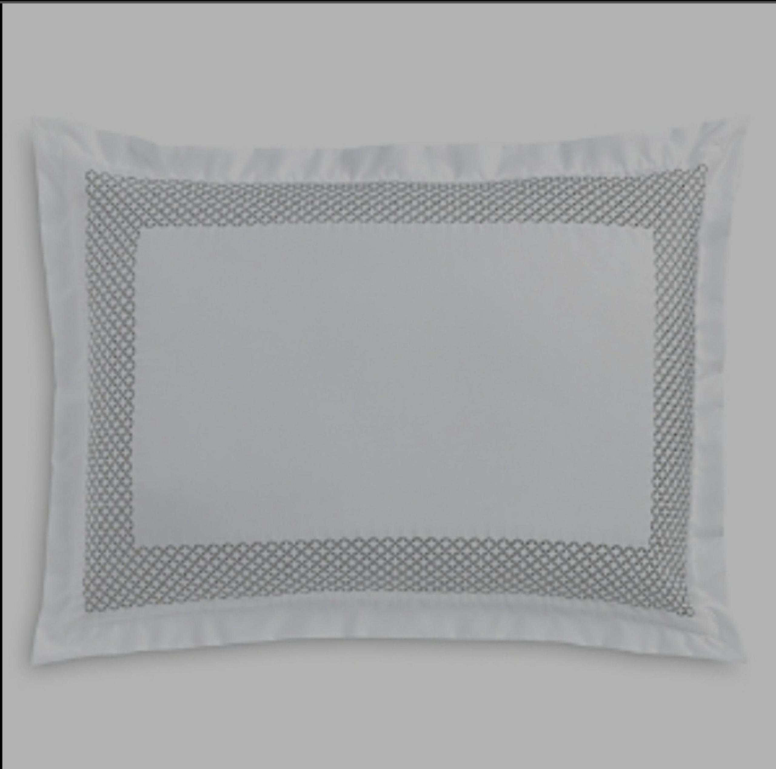 Hudson Park Sateen Embroidered Geo Standard Pillow Sham Silver Pima Cotton