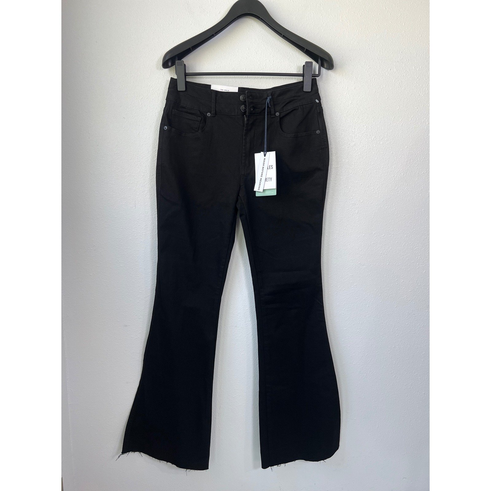 Articles of Society Flare Jeans Mid Rise Raw Hem Black Denim Joplin Size 6 NWT