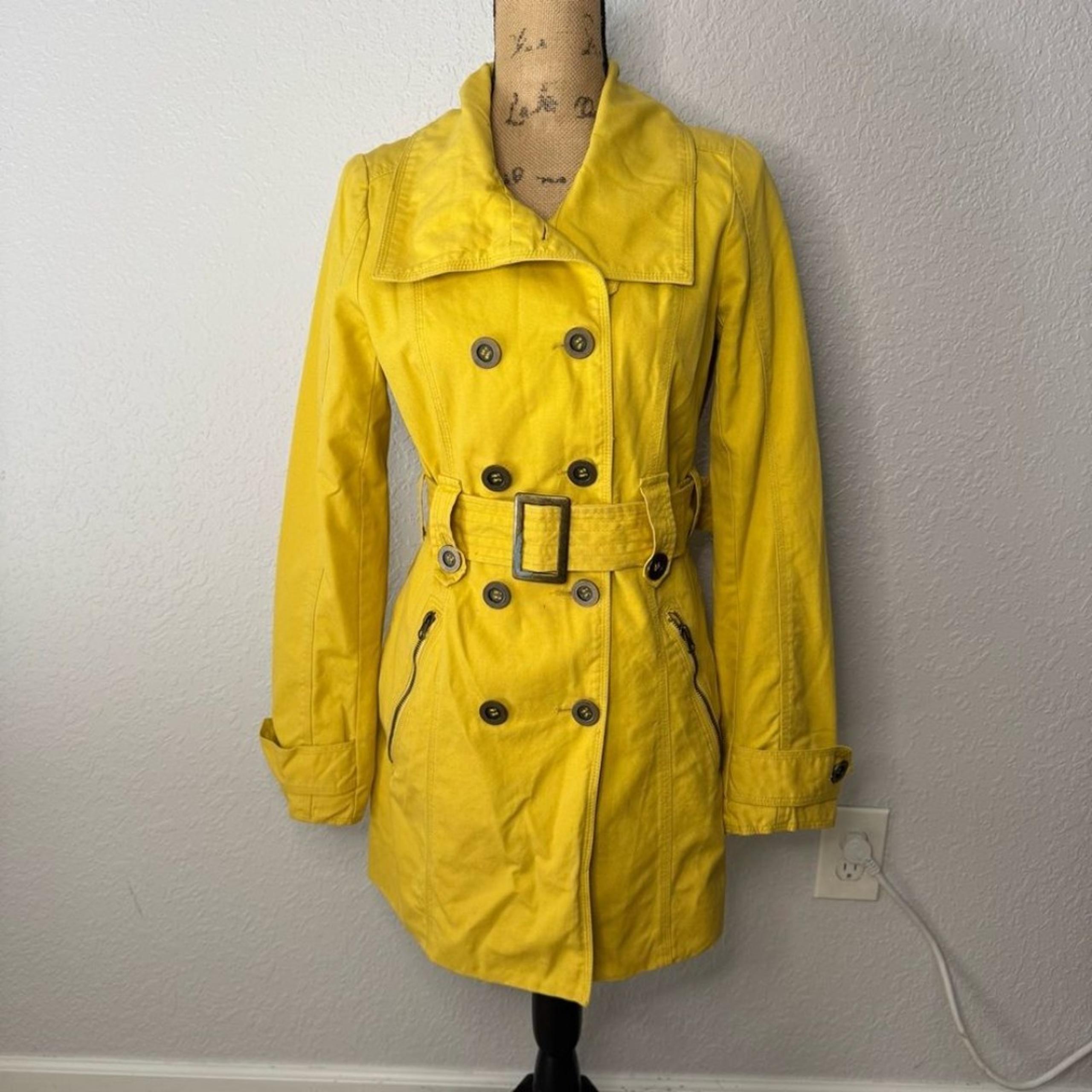 Jack BB Dakota Trench Coat Yellow Cotton Double Breasted Size M Lined Preppy