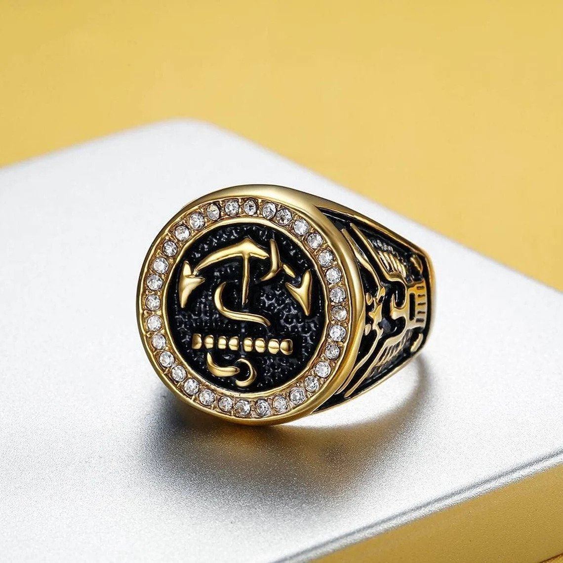 Size 10 Stainless Steel Gold Plated Navy Ring
