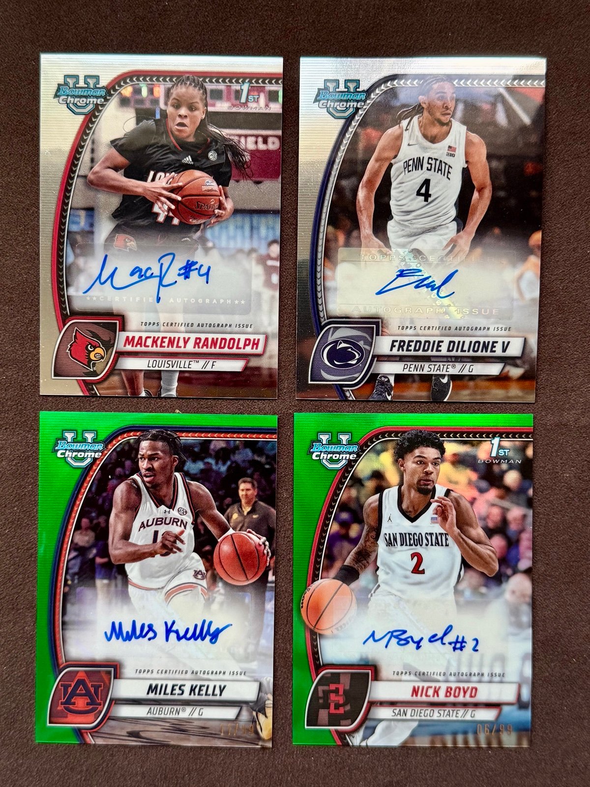 2024-25 Bowman Chrome U Autograph Auto Lot Green /99 Boyd Kelly Randolph Dilione