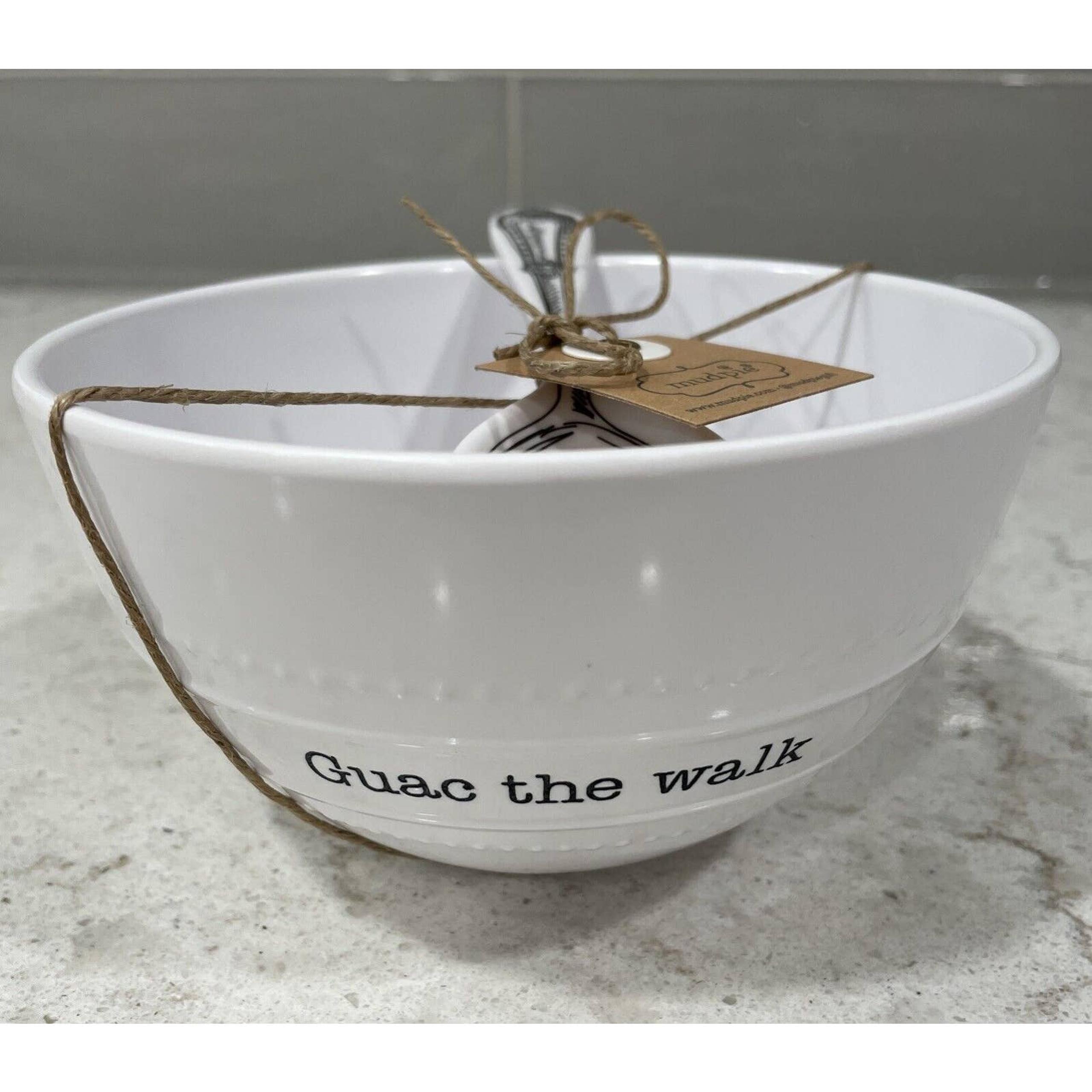 GUAC THE WALK Mud Pie 5.5 x 3”Outdoor Dip Bowl And GUAC ROCKS Spoon Set NEW