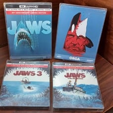 Jaws 1 + 3 + 4+ Orca (1977) 4K Steelbooks (4K)- PROTECTIVE SLEEVES-NEW-Free S&H!