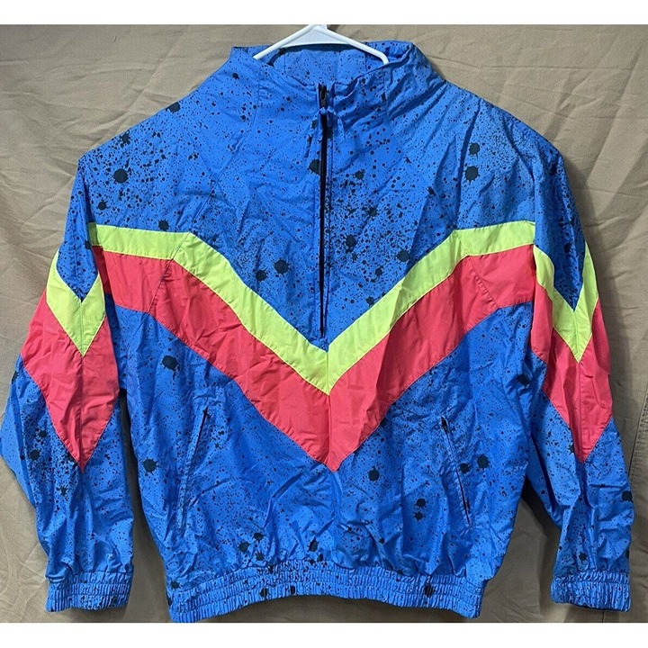 Vintage Windbreaker Style Jacket 1/2 Zip Unlined Women's Size Large Color Splash